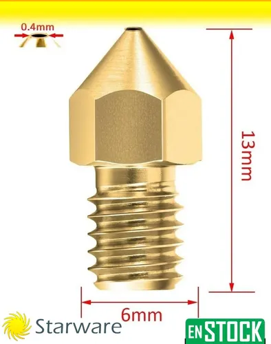 Nozzle Impresora 3D Bronce 0.4 mm MK8 Hotend Compatible Ender 3 Prusa