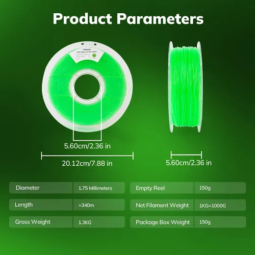 Filamento Tpu Flexible 95a 1.75mm Brilla En La Oscuridad 3d