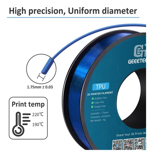 Filamento De Tpu Geeetech, Material De Impresión 3d Flexible Azul