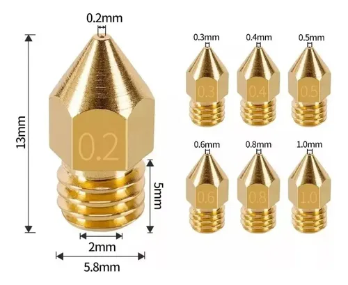 Kit X 5 Nozzle Pico 1.75 Mk8 Hotend Bronce Para Ender Cr-10