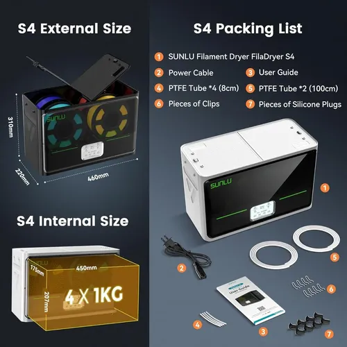 Secador De Filamento 3d Sunlu S4 – Capacidad 4 Bobinas, 350w Con Embalaje Adicional