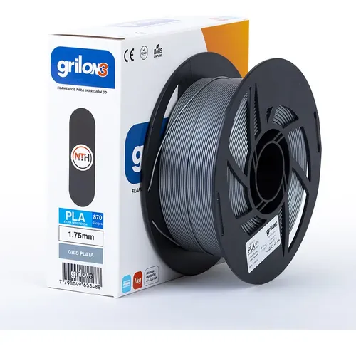 Filamento PLA 870 Grilon3 Gris Plata 1.75mm 1kg Impresión 3D