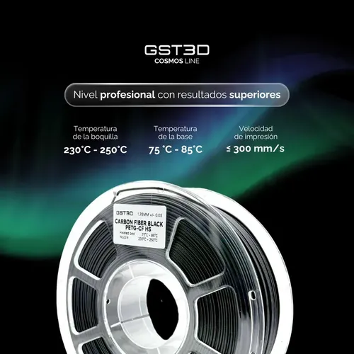 Filamento Gst3d Cosmo 1.75 Mm Fibra De Carbono 1 Kg Negro