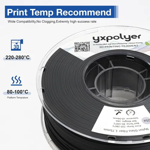 Filamento Nylon Negro Con Fibra De Vidrio 3d 1kg