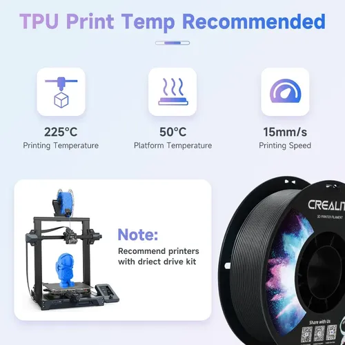 Filamento De Tpu Creality, 1,75 Mm, 1 Kg, Impresión 3d Flexi Negro