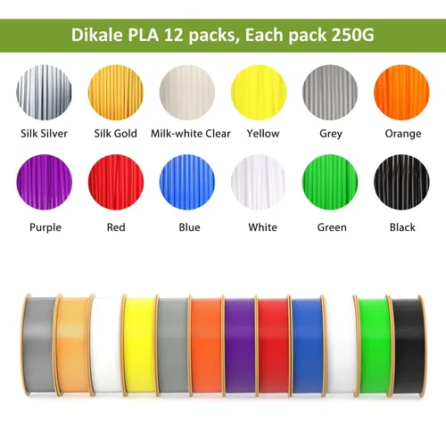 Filamento Pla+ 1.75mm 250g, 12 Colores, 3kg Total 250g-12 Packs-pla