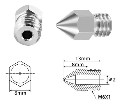 Pico Inoxidable Tipo Mk8-ender M6 Filamento 1.75 X 0.2mm