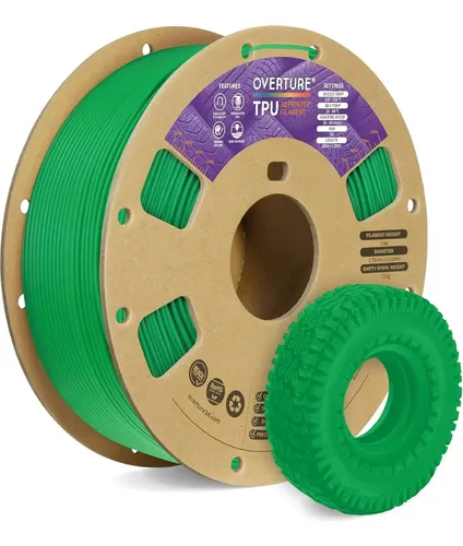 Overture Filamento Tpu 1.75mm Rollo Flexible, 95a Verde