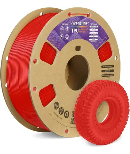 Overture Filamento Tpu 1.75mm Rollo Tpu Flexible, 95a Rojo