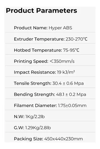 Filamento Hyper Abs Creality 1kg 1.75mm 350mm/s Color Negro