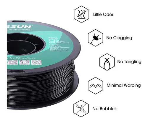 Filamento Petg Negro Esun 1,75 Mm, 1 Kg Para Impresión 3d