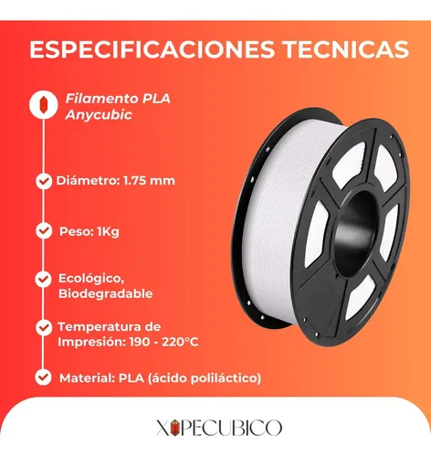 Filamento Pla Anycubic 1kg Alta Calidad Y Precisión 1.75mm Color Blanco