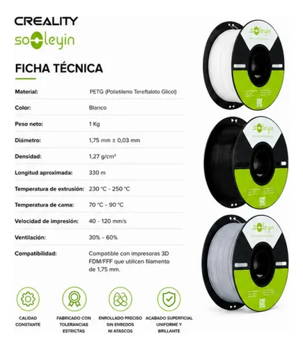 Filamento Creality Soleyin Basic Petg Negro 1.75mm 1kg Eco Negro