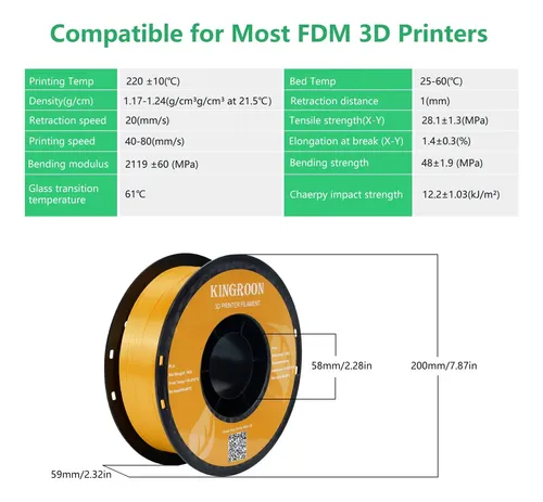 Filamento Para Impresora 3d Kingroon Silk Pla, 1,75 Mm, 1 Kg