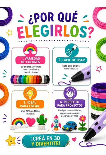 Repuesto Filamento Pla Lapiz 3d X100m 20 Colores