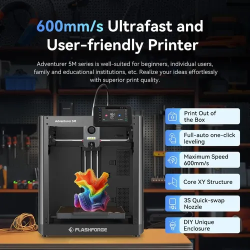 Impresora 3d Flashforge Adventurer 5m, Alta Velocidad 600mm/
