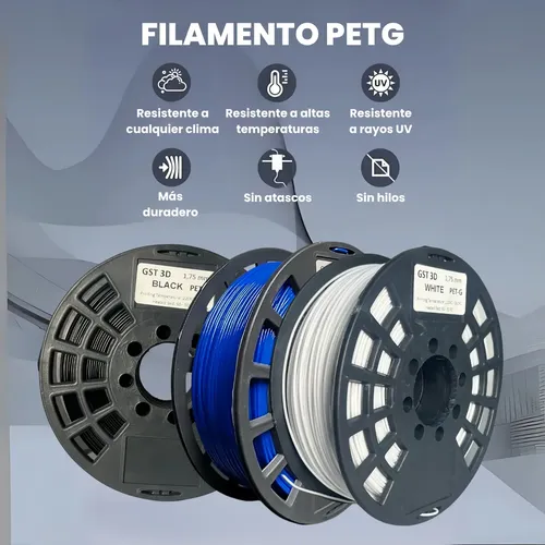 Filamento PETG Negro 1,75mm 1kg GST3D Impresión 3D Alta Resistencia
