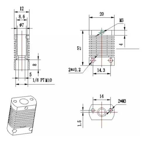 Disipador Aluminio Barrel Hotend Impresora 3d Cr10 Ender 3