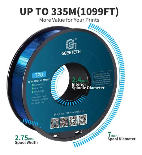Filamento De Tpu Geeetech, Material De Impresión 3d Flexible Azul