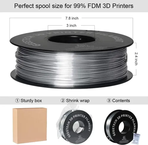 Filamento De Pla De Seda Geeetech 1.75 Mm Para Impresora 3d, A-silk-silver