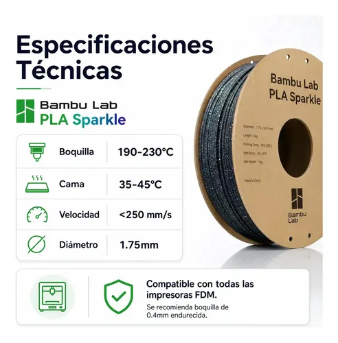 Filamento Bambu Lab Pla Sparkle 1kg – 1.75mm Impresion 3d Color Verde oscuro