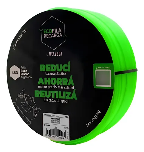 Filamento Hellbot Pla 1.75mm 1kg Verde Fluo Recarga