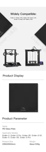 Kit De Placa De Vidrio Pei 235*235*4mm Creality Original