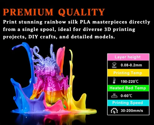 Filamento Pla De Seda Arcoíris Multicolor 1 Kg Para Impresió