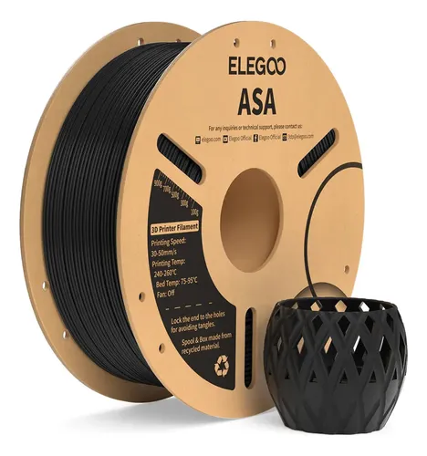 Filamento 3d Elegoo Asa 1.75mm 1kg – Resistente Profesional Negro