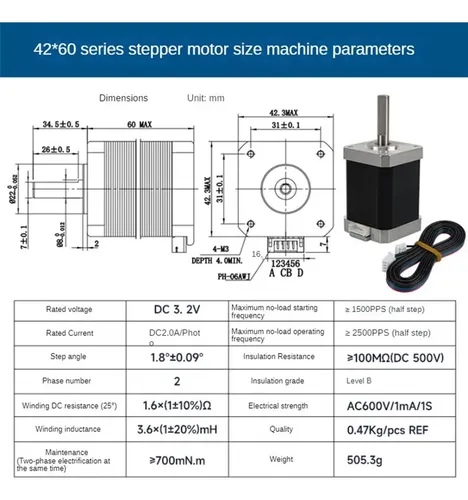 Motor De 42 Pasos De 60 Mm De Altura Para Impresora 3d Y Ext