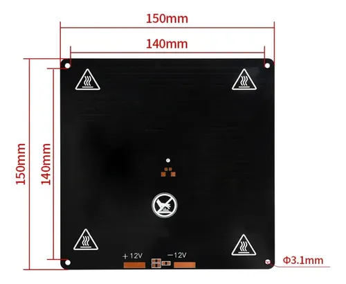 Mesa/cama Caliente Aluminio150x150x3mm12v Bordes Redondeados