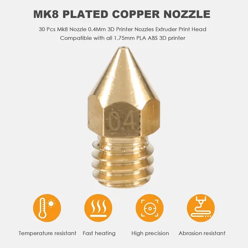 30 Piezas De Boquilla Mk8, 0,4 Mm, Boquillas De Impresora 3d