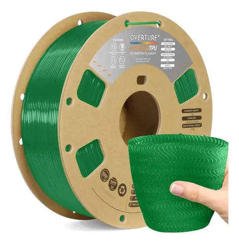 Filamento Tpu 1.75mm Flexible Para Impresora 3d 1kg Verde