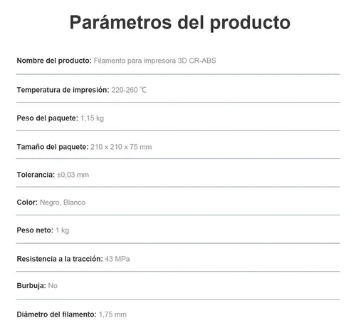 Filamento 3d Abs Creality Blanco 1 Kg 1,75mm