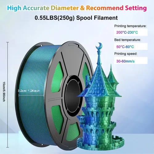 2026 Filamento Pla Bicolor Para Impresión 3d 1.75mm 250g
