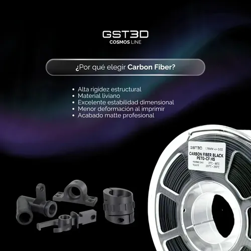 Filamento Gst3d Cosmo 1.75 Mm Fibra De Carbono 1 Kg Negro