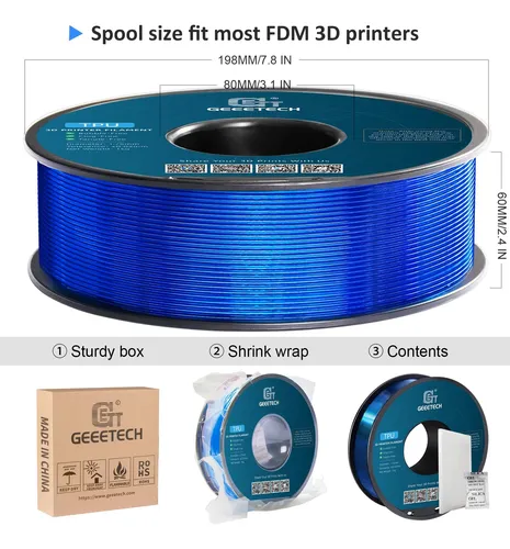 Filamento De Tpu Geeetech, Material De Impresión 3d Flexible Azul