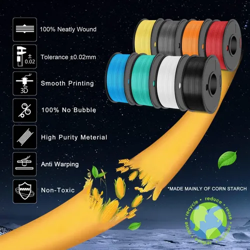 Filamento Pla Plus 3d 1.75 Mm Pack 8 Colores 2 Kg Premium