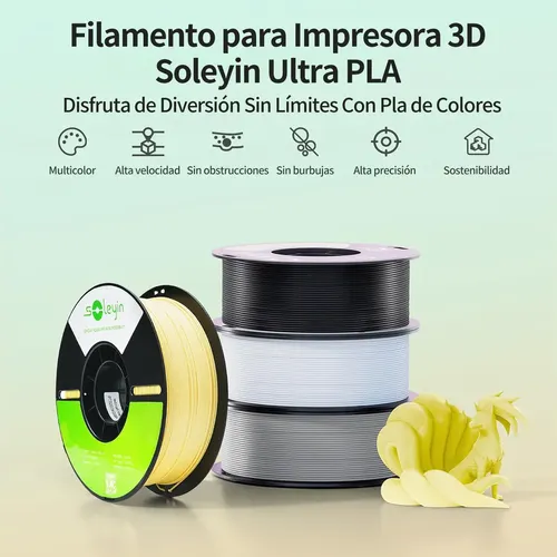 Filamento 3D PLA Soleyin Gris 1.75mm 1kg Impresora Ultra Adherente