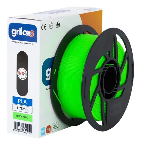 Filamento 3D PLA Grilon3 de 1.75mm y 1kg Verde Flúo