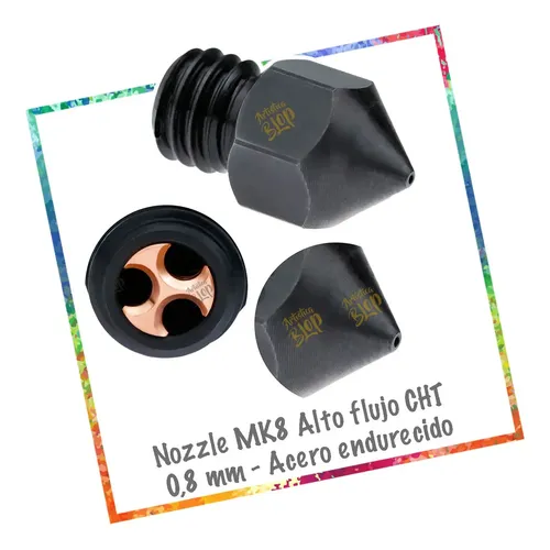 Nozzle Mk8 Alto Flujo Clon Cht 0,8mm Acero Endurecido Ender