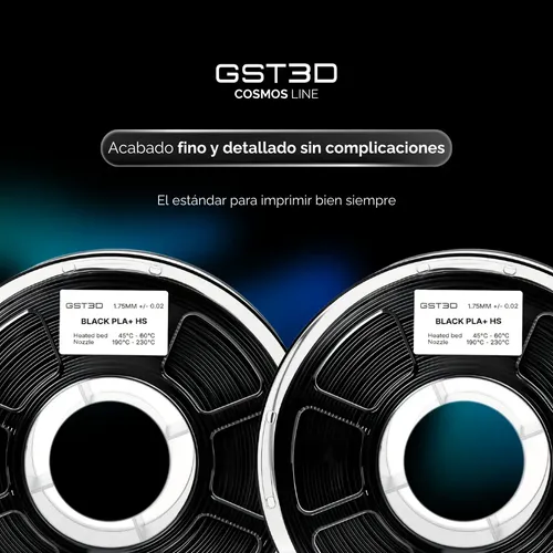 Filamento Pla+ High Speed Gst3d Cosmos 1kg 1.75mm Gris