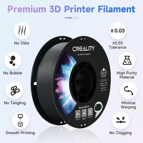 Filamento De Tpu Creality, 1,75 Mm, 1 Kg, Impresión 3d Flexi Negro
