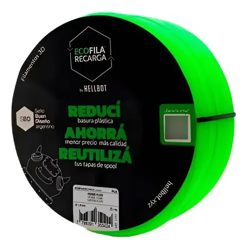 Filamento 3d Pla Hellbot Ecofila Recarga Blanco Color Verde Flúo