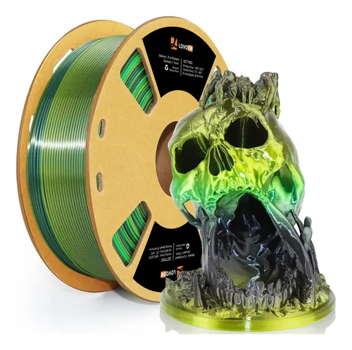 Filamento Pla Lovoon 1.75mm 1kg, Verde Negro, 3d Gradient Silk Black/green