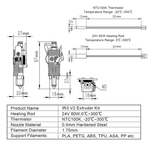 Set De Hotend Extrusor Ir3 V2, Extrusora De Accionamiento Di
