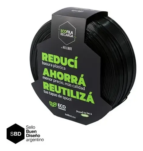 Filamento PLA Negro Hellbot Ecofila Recarga 1kg 1.75mm para Impresora 3D