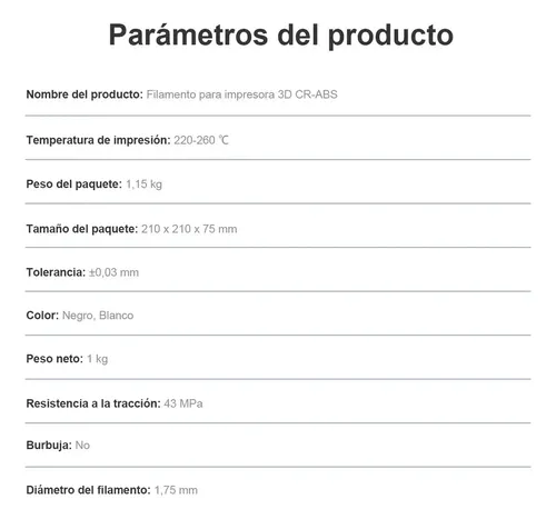 Filamento Abs Creality De 1,75 Mm Para Impresora 3d, 1kg