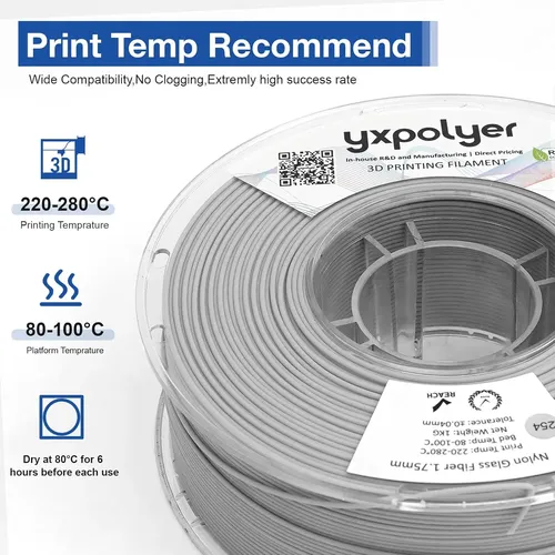 Filamento Nylon Gris 1 75mm Fibra De Vidrio 3d 1kg