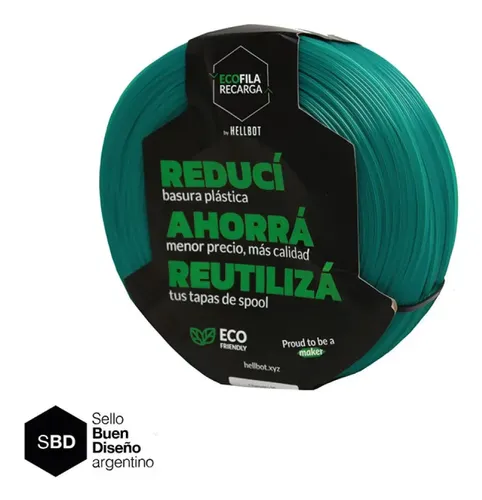 Filamento 3D PLA Hellbot Recarga 1.75mm Esmeralda Traslúcido 1kg